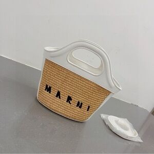 Marni Tan and White Woven Tote